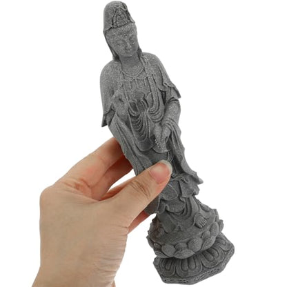 Uonlytech Avalokitesvara Buddha Statue Figurine Desktop Grey Stone Sculpture for Home Office Zen Garden Decoration Meditating Avalokitesvara Sculpture