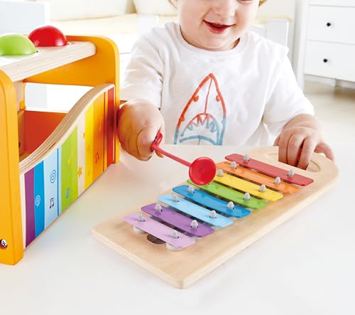 Hape Pound & Tap Bench with Slide Out Xylophone - Award Winning Durable Wooden Musical Pounding Toy for Toddlers