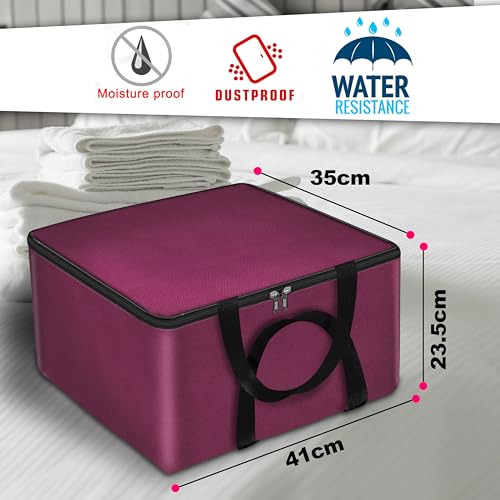 Storite 2 Pack Small Non-Woven Fabric Clothes Storage Bags | Foldable Wardrobe Organizer with Zipper & Handle | Underbed Cloth Storage Box for Sarees, Blankets & Toys (Non-Woven, 41_35_23.5 cm)