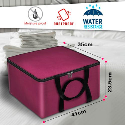 Storite 2 Pack Small Non-Woven Fabric Clothes Storage Bags | Foldable Wardrobe Organizer with Zipper & Handle | Underbed Cloth Storage Box for Sarees, Blankets & Toys (Non-Woven, 41_35_23.5 cm)