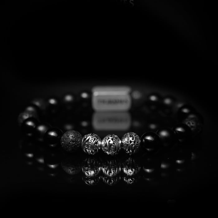 Tigranes Premium Natural Stone Bracelet Collection – Handmade Gemstone Jewelry in Luxury Branded Gift Box - style: Onyx & Lava