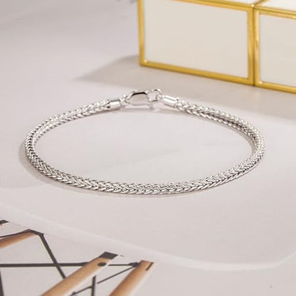 Dainty 925 Sterling Silver Chopin Chain Bracelet Women Bohemian Stackable Figaro/Box/Snake Bracelet 2MM 5 "5.9" 6.3 "6.7" 7 "7.5" 8" Jewelry Gift