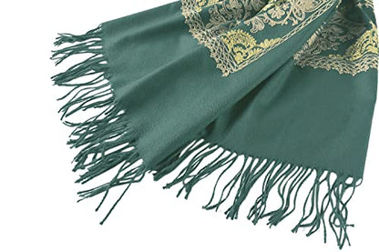 Urban CoCo Women's Embroidered Oversize Tassel Shawl Scarf Wraps for Women - color: #2-dark Green