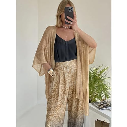 Sparkle Metallic Evening Shawls for Women formal Party Dresses Beach Travel Cardigan Shawl Wrap for Swimsuit - color: U-light Gold