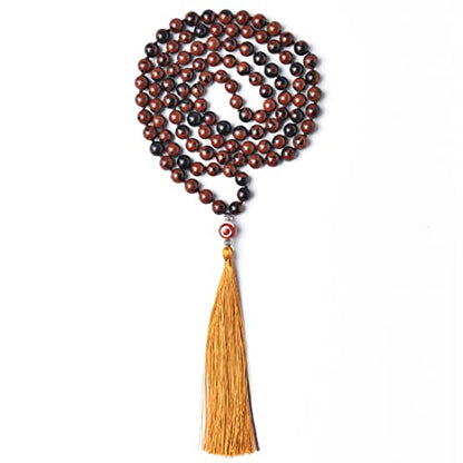 YGLINE Chakra 108 Mala Beads Bracelet Real Healing Gemstone Yoga Meditation Hand Knotted Mala Prayer Bead Necklace - color: Style 4