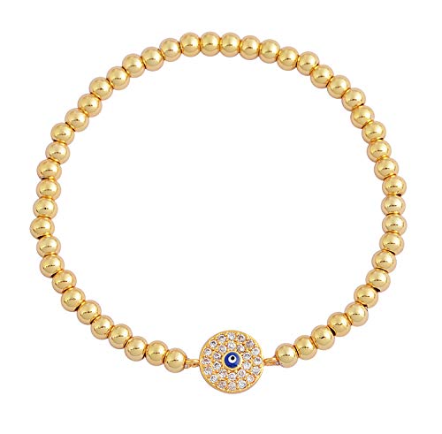 Women Evil Eye Ball chain Elastic bracelet with CZ Cubic Zirconia