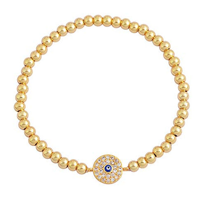 Women Evil Eye Ball chain Elastic bracelet with CZ Cubic Zirconia