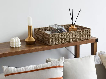 StorageWorks Large Seagrass Tray for Bathroom, Seagrass Storage Baskets for Shelves, Handwoven Natural Wicker Baskets for Organizing, 2-Pack