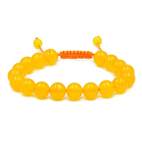 AD Beads Natural 10mm Gemstone Bracelets Healing Power Crystal Macrame Adjustable 7-9 Inch - color: Yellow Jade