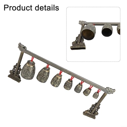 Antique Chinese Percussion Chime Instrument, Chinese Musical Bronze Meditation Percussion instrument with 7 Decorated Bell for Home or Office Decoration and Gift-