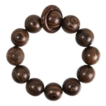 Handcrafted Neutral 12 Beads Natural Sandalwood Prayer Bead Chain Wrist Meditation Star Ring Circular Stress Relief bracelet Rosary Beads for men and women - color: Tiger print sandalwood