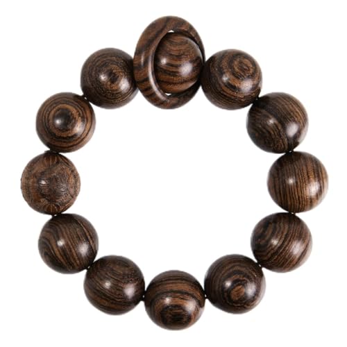 Handcrafted Neutral 12 Beads Natural Sandalwood Prayer Bead Chain Wrist Meditation Star Ring Circular Stress Relief bracelet Rosary Beads for men and women - color: Tiger print sandalwood