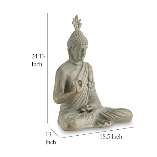 Benjara Indoor Sculpture of Meditating Buddha, 24 Inch, Washed Gray Finish