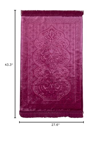 Modefa Luxury Velvet Prayer Rug with Prayer Beads | Soft Elegant Muslim Turkish Janamaz Sajada Carpet for Men and Women | Plain Solid Prayer Mat Ramadan Eid Gift - Paisley (Hot Pink) - color: Hot Pink