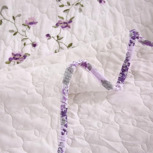 vctops 100% Cotton Quilted Throw Blanket 50x60 Inch Floral Embroidered Reversible Patchwork All Season Throw (Purple,50"x60") - color: Purple