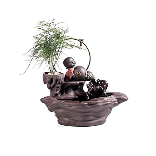 Zen Chinese Style Flowing Water Ornaments Tabletop Fountain Purple Clay Little Monk Waterfall Incense Holders Home Decor Gift Decorations