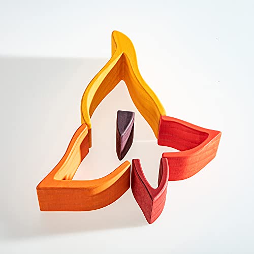 Wooden Rainbow Stacking Toy, Fire Elements Wooden Stacker, Various Shapes Nesting Stacking Blocks, Waldorf & Montessori Open-Ended Education Toy for Kids/Toddlers - color: Flames