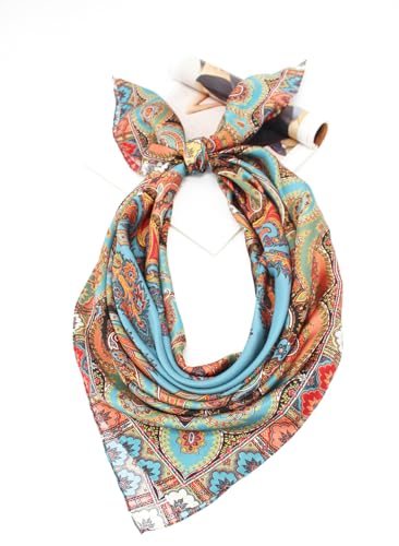 ANDANTINO 100% Silk Scarf 43" Large Square Lightweight Headscarf& Shawl–Women Hair Wraps-With Gift Packed - color: Paisley-blue