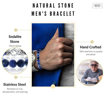 Black and Blue/Black and Gold/Black and Rose Gold Plated Stainless Steel 8.5’’ Men’s Link Solid Bracelet - style: Sodalite