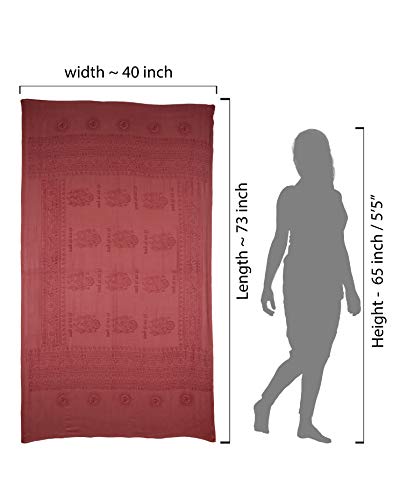 Yoga Scarf Meditation Shawl Large Wrap Hindu Prayer Stole OM Ganesha print - color: Red