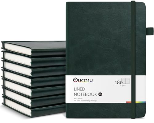 Oucaru Lined Journal Notebook, 8 Pack, 180 Pages, A5 Journals for Writing, 100 GSM Thick Paper, Small Notebooks Daily Journal for Women Men Work, Business, School, Travel Supplies - color: Forest Green