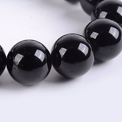 Justinstones Gem Semi Precious Gemstone 10mm Round Beads Stretch Bracelet 7 Inch Unisex - color: Black Tourmaline