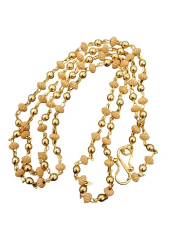 The Grate Indian Store Natural Tulsi Mala beads In Gold Metal Chain Necklace for men & women Pack of 1