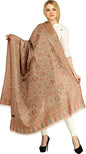 Exotic India Women Reversible Jamawar Wool Shawl with Woven Flowers | Ethnic Beautiful Floral Weave Stole, Dupatta - color: Rugby Tan