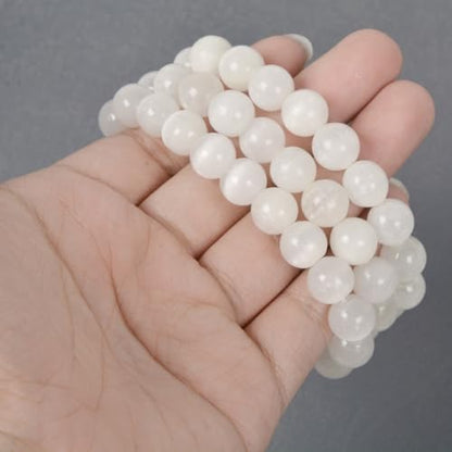 Justinstones Gemstone Crystals Chakra Beads Bracelet Crystal Healing 10mm Round Stretchable Bracelet for Her Gift - color: Cat Eye White Selenite
