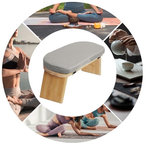 Meditation Bench, Bamboo Meditation Stool, Folding Kneeling Meditation Bench, Seiza Prayer Bench, Prayer Bench with Meditation Cushion(Gray Color)