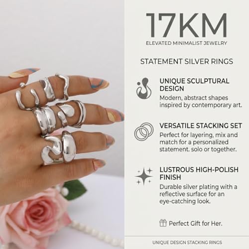 16 PCS Gold Chunky Rings Set for Women, 14k Gold Plated Thick Dome Stackable Open Rings Trendy Dainty Minimalist Jewelry Gifts - color: 02-Silver