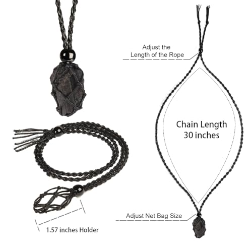 Natural unprocessed crystal raw stone hand woven rope adjustable necklace pendant for both men and women - color: C-3pcs Tourmaline