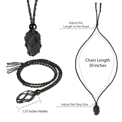 Natural unprocessed crystal raw stone hand woven rope adjustable necklace pendant for both men and women - color: C-3pcs Tourmaline