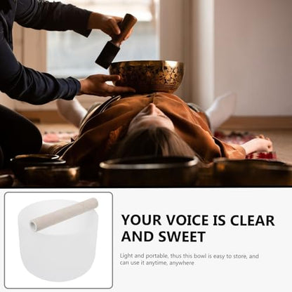 8-inch White Crystal Chakra Singing Bowl for Yoga Meditation with Relaxing Therapy Sound, Hand Percussion Music Bowl for Mindfulness