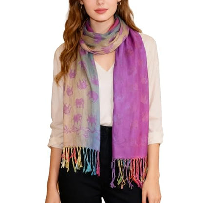 Rave Pashmina Scarf, Fashion Colorful Shawls and Wraps Soft Festival Scarves - color: E-purple (Horse Pattern)