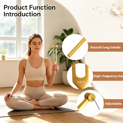 128Hz Aluminum Alloy Tuning Fork, Sound Vibration Tool with Silicone Hammer & Storage Pouch, Relaxing Vibration Device for Yoga Meditation, Daily Stress Calming & Body Leisure Care