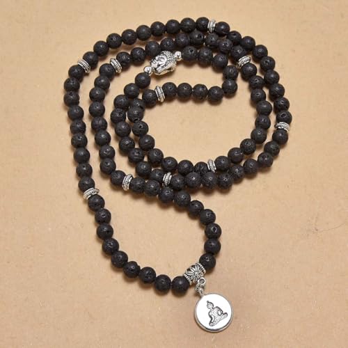 108 Mala Beads Bracelet/Necklace with Buddha Charm – Meditation Beads, Yoga Jewelry, Prayer Beads, Zen Necklace – Ideal Gift for Spiritual Practice - style: Lava