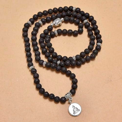108 Mala Beads Bracelet/Necklace with Buddha Charm – Meditation Beads, Yoga Jewelry, Prayer Beads, Zen Necklace – Ideal Gift for Spiritual Practice - style: Lava