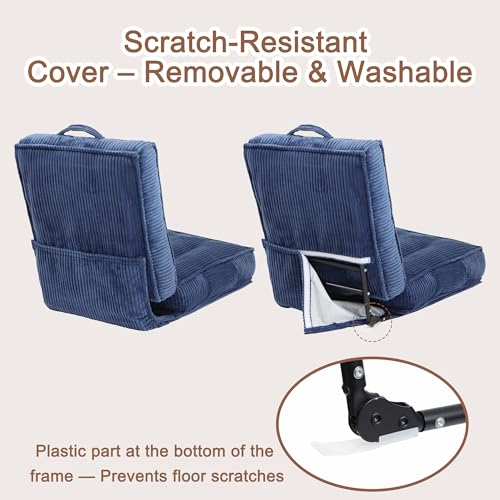 Adjustable Floor Chair with Back Support, 6-Position, Folding Japanese Meditation Tatami Chair, Comfy Gaming Chairs for Adults, Accent Sofa Reading Chairs, Living Room, Bedroom, Navy Blue - color: Navy Blue