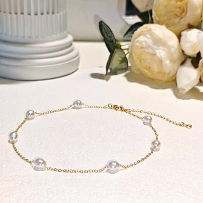Zeffy Gold Pearl Beaded Bracelet for Women, 14K Gold Plated Jewelry Set With Paperclip Link Chain, Trendy Stack Bracelets - style: Double-Layered Pearl Bracelet