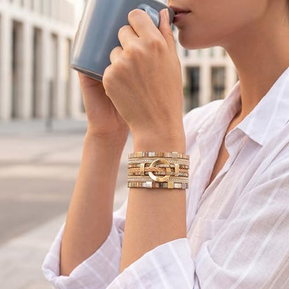 Edoneery Leather Wrap Bracelet for Women, Boho Handmade Multi-Layer Cuff with Crystal Beads Heart, Stackable Bangle Western Jewelry Gift - style: Circle(Boho)