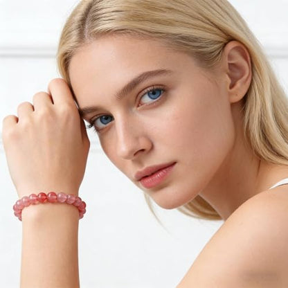Handmade Stretch Elastic Bracelet Natural Stone Crystal Healing Power Energy Gifts for Reiki Nature's Beauty and Spiritual Essence Unisex 6mm - color: Watermelon Crystal
