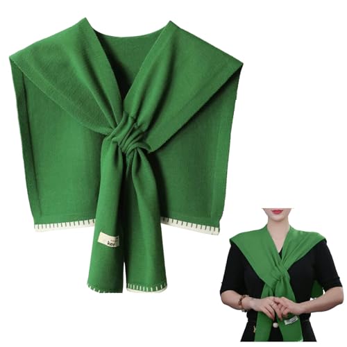Sweater Shawl Wraps for Women Fashion Knitted Shoulder Shawls Ponchos Casual Sweaters Scarf Cape Wraps with Sleeves - color: 10 Green/White Trim