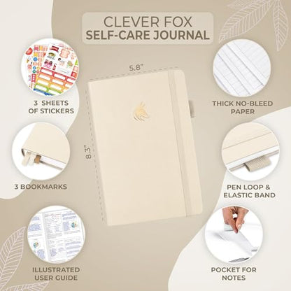 Clever Fox Self-Care Journal – Daily Reflection Notebook – Mental Health & Personal Development Planner, Meditation & Mood Log, A5 (Seashell) - color: Seashell, size: A5 (5.8'' x 8.3'')