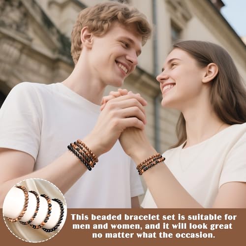 4PCS Wooden Mens Bracelet Beads,Small Beaded Bracelets For Men And Women Kit,8mm & 6mm Black Wood Beads,Natural Multi-Colored Bead
