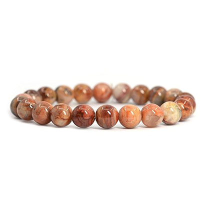 Justinstones 8mm Round Beads Stretch Bracelet 7 Inch Unisex - color: Red Crazy Lace Agate