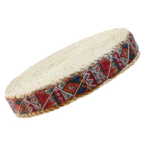 ULTECHNOVO Bohemian Red Woven Meditation Floor Cushion 30cm Diameter X 7cm Height Zafu Japanese Style Straw Sitting Pad for Yoga and Zen Practice
