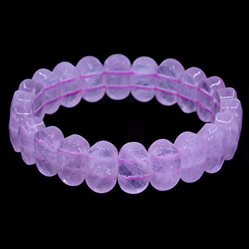 Keleny Semi Precious Stones 14mm Faceted Oval Beads Crystal Rock Elastic Bangle 7.5 Inch - color: A Grade Rose Quartz