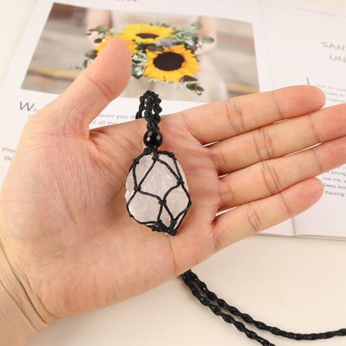 Natural unprocessed crystal raw stone hand woven rope adjustable necklace pendant for both men and women - color: A-Clear Quartz