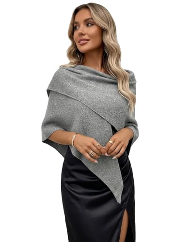 Shawl Wraps Women Pashmina Cardigan Triangle Cape Knit Shoulder Top Sweater Scarf for Fall Winter - color: 01 Light Grey